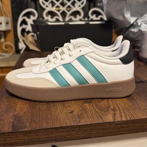 adidas White Sneakers with Teal Stripes and Gum Platform